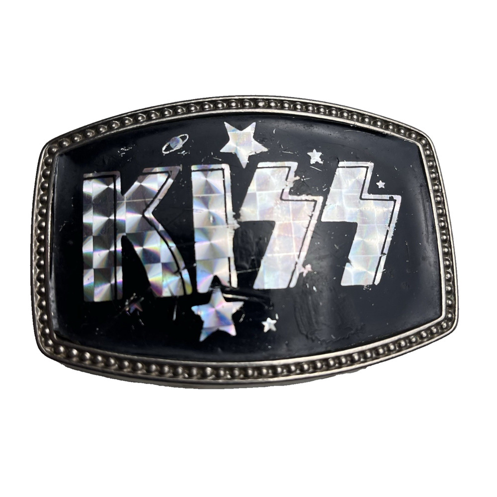 Kiss Vintage Belt Buckle Silver Prism Stars Planets Saturn Rock Collectible